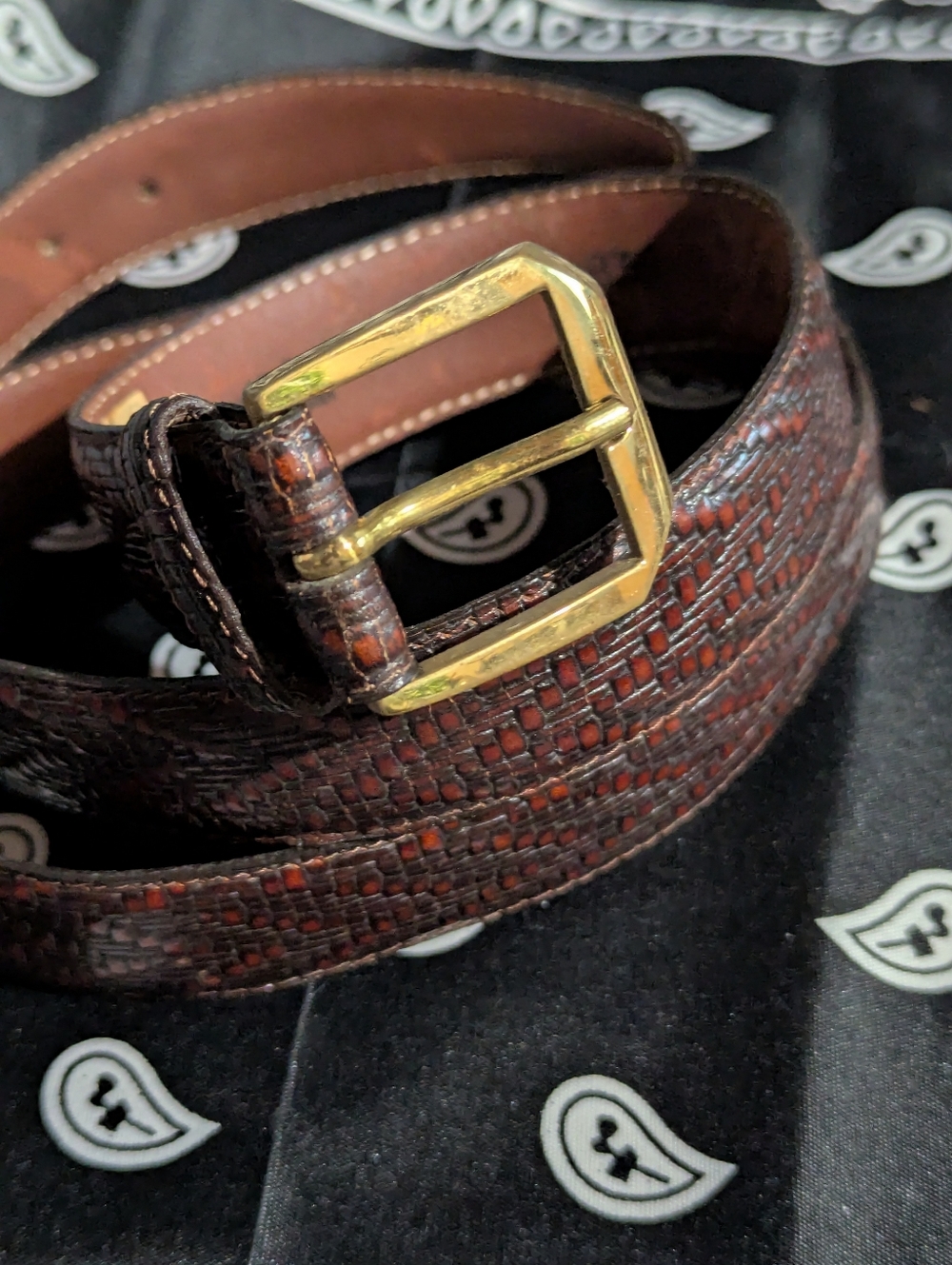 Men's Brown Textured Leather kipskin Belt with Gold Buckle